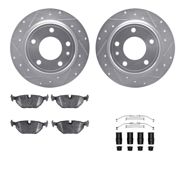 Dynamic Friction Co 7512-31025, Rotors-Drilled and Slotted-Silver w/ 5000 Advanced Brake Pads incl. Hardware, Zinc Coat 7512-31025